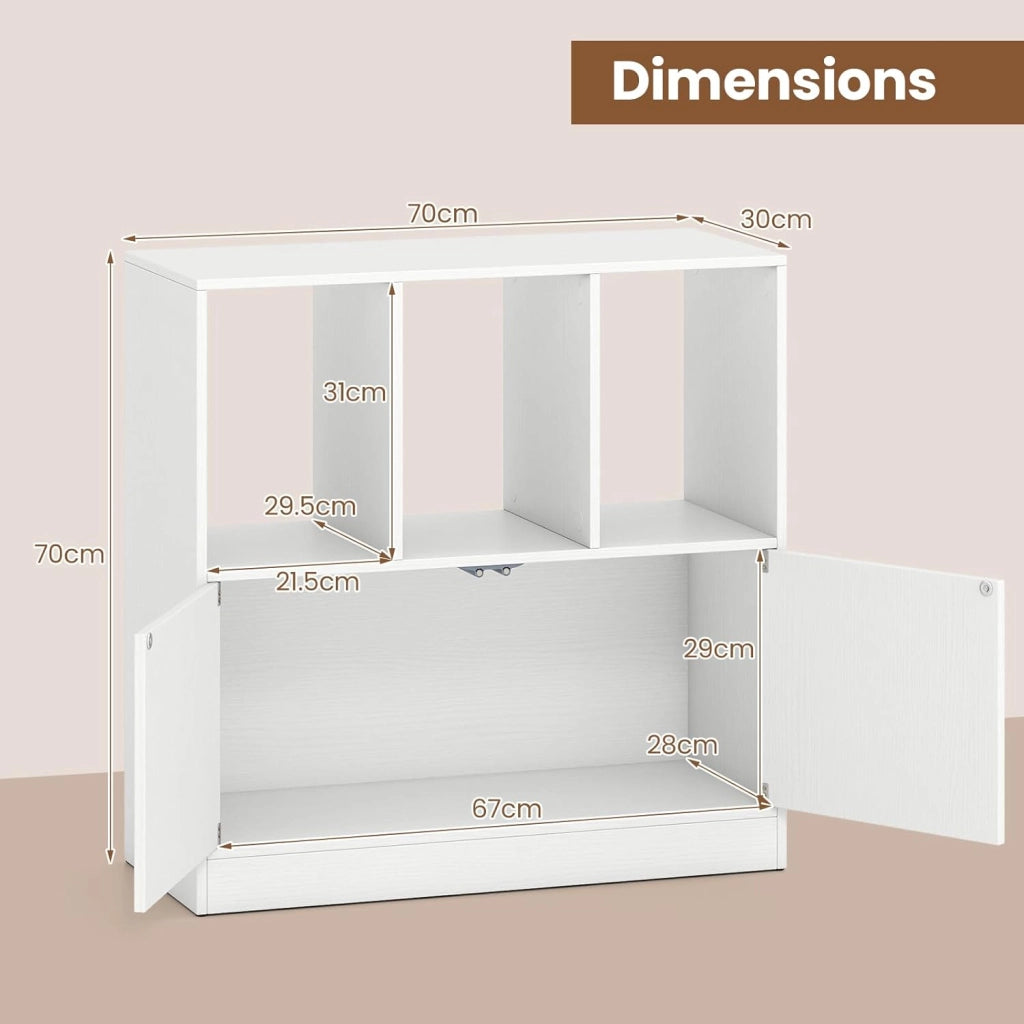Libreria Moderna 70x30x70 cm, Armadio 3 Livelli + 3 Cubi Scaffali Aperti, Mobile Portaoggetti per Soggiorno Ufficio Camera da Letto