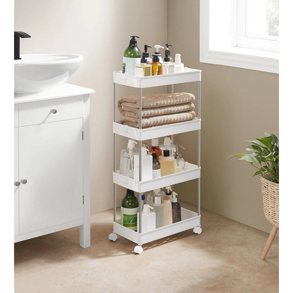 Trade Shop - Carrello Portaoggetti A 4 Livelli Con Ruote Da Cucina Ripiano Salvaspazio Bagno Ufficio -