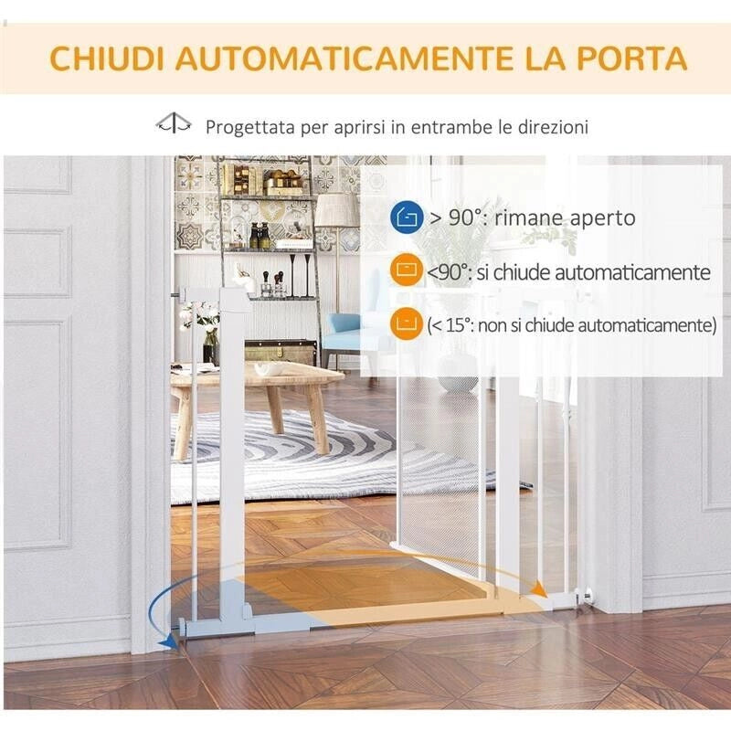CANCELLINO PER CANI ESTENSIBILE A PRESSIONE CON CHIUSURA AUTOMATICA PER SPAZI DA 75-103CM, BIANCO