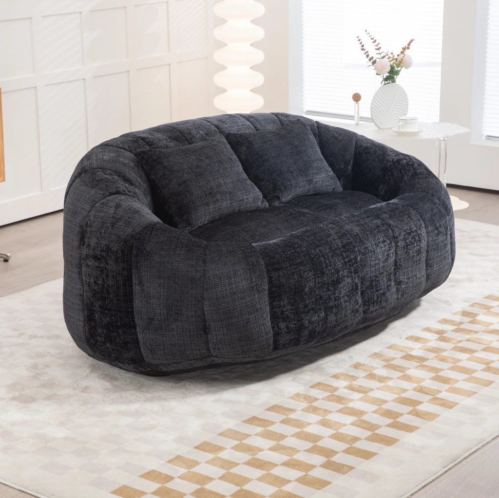 Divano sacco 2 posti in ciniglia nero; 150x95x63 cm