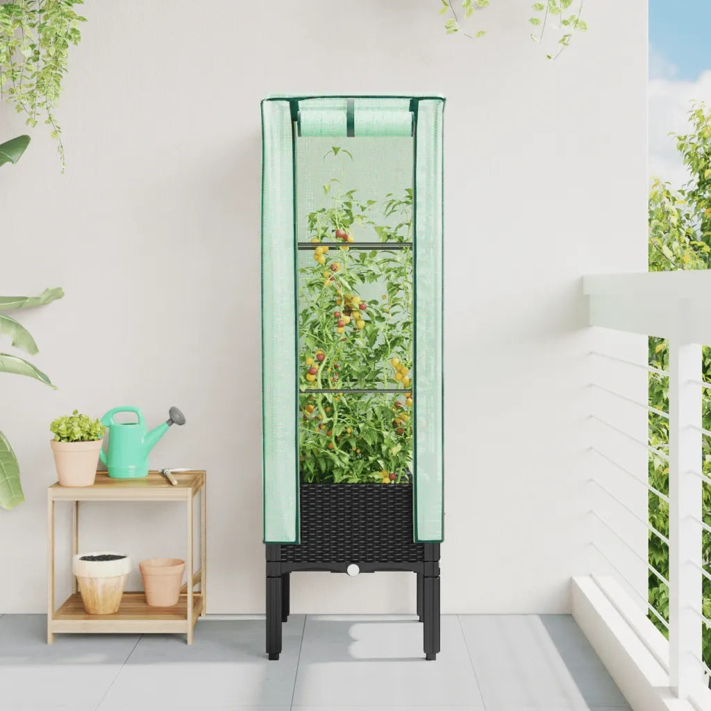 Fioriere | Cassetta per fiori | Letto Rialzato con Copertura Serra Effetto Rattan 40x40x140 cm