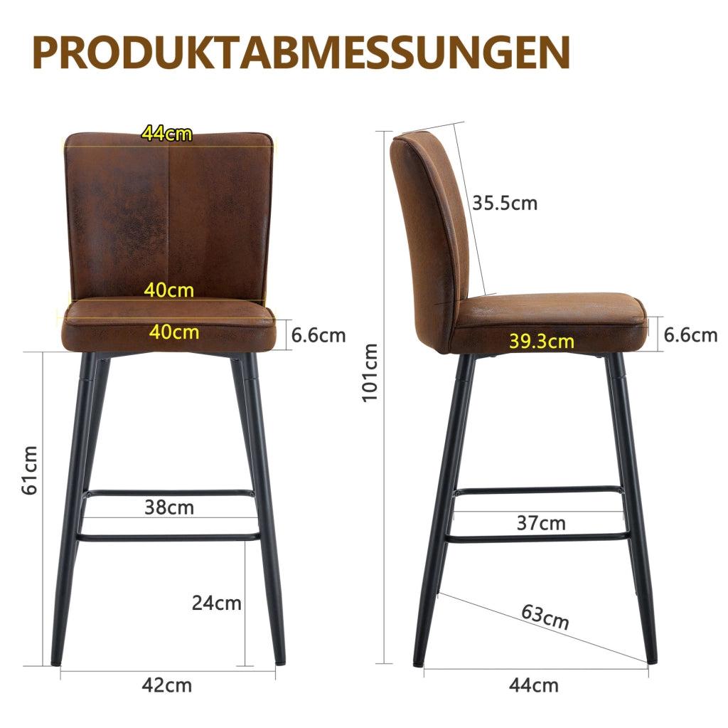 Set di 2 sgabelli da bar; 101 cm; con schienale ergonomico; in tessuto tecnologico marrone e metallo nero