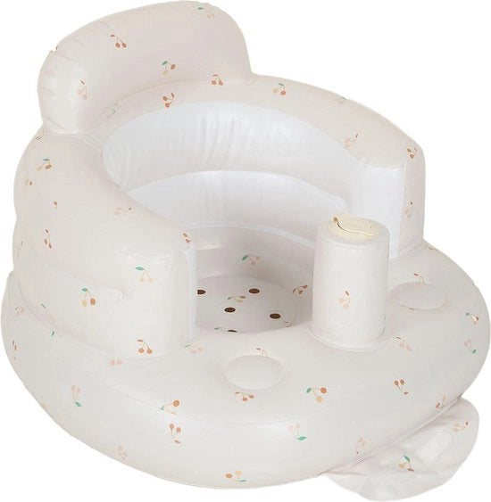 Culla Inflatabile - Bambino da 3-36 Mesi - Pompa Integrata - Supporto Cuscino Bambino - Seggiolone - Giocare Mangiare Bagnare Viaggiare in Casa - Cassetto Medio - Disegno di Ciliegie