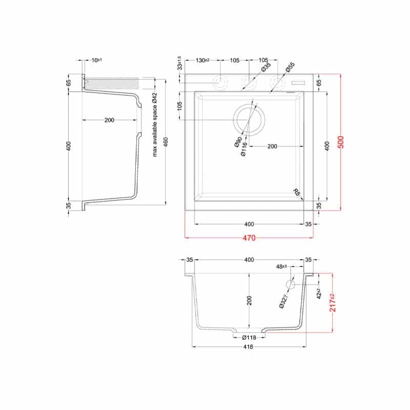 Lavello Elleci Incasso 1 vasca 47x50 Quadra 102 Granitek Espresso Marrone LGQ10278