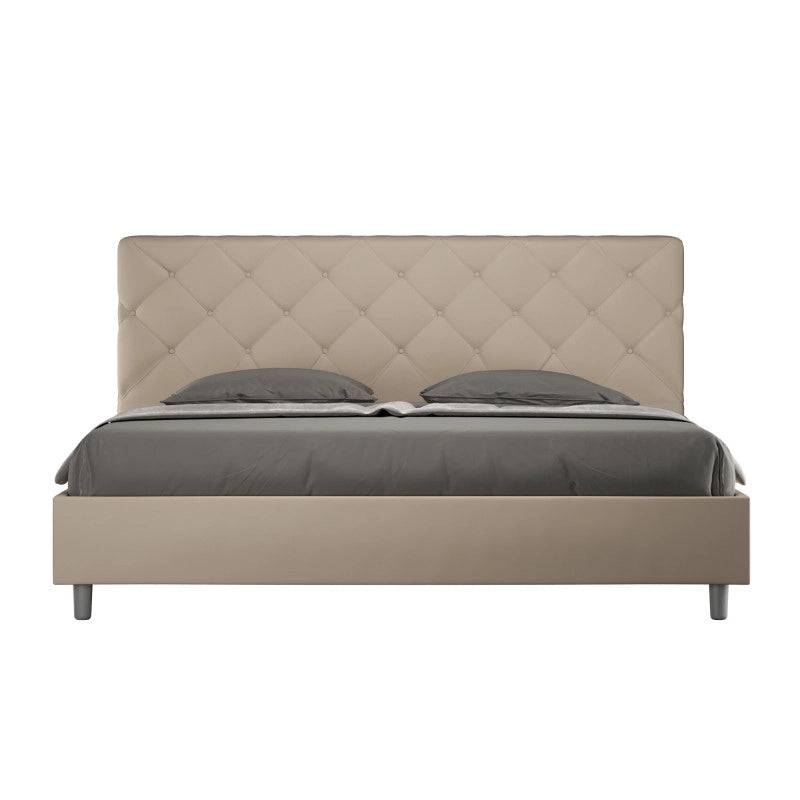 Letto imbottito Matrimoniale 180x210 cm Priya - Similpelle,Senza rete,Tortora