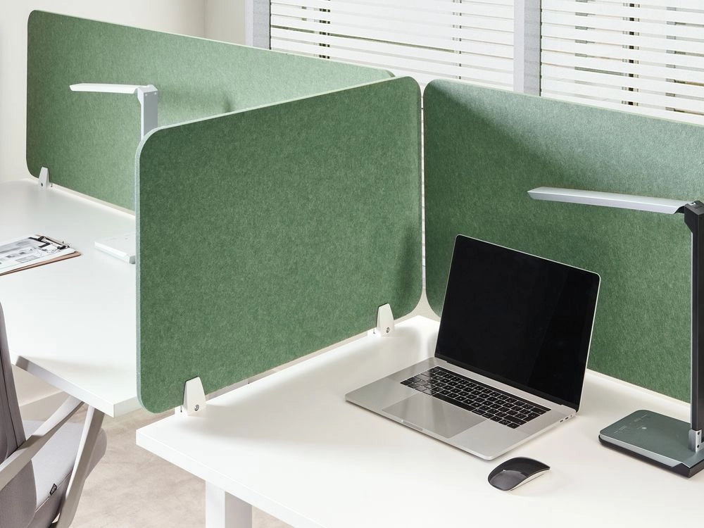 Pannello Divisorio da Scrivania Verde in PET con Rivestimento in Tessuto 72 x 50 cm Schermo Acustico per Ufficio e Home Office