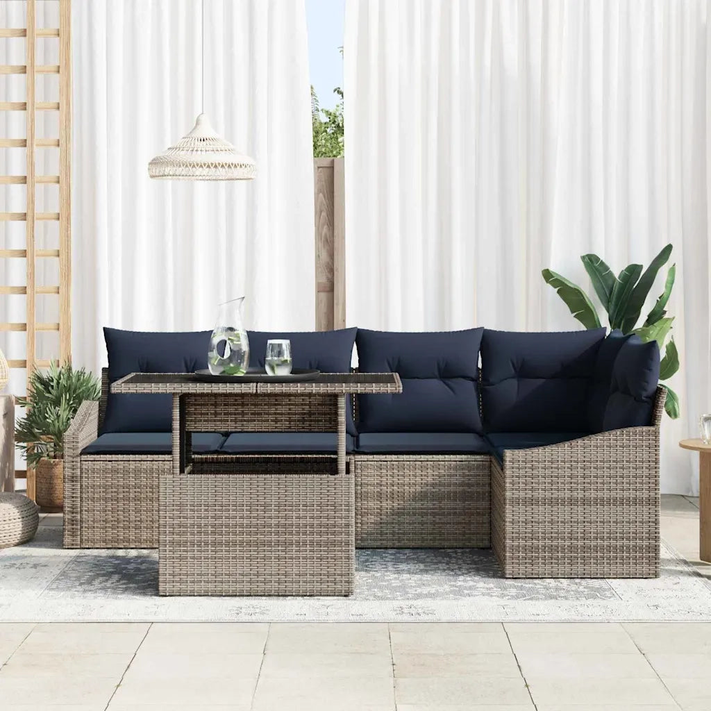 Set Divano da Giardino con cuscino 6 pcs Grigio e Blu Navy 3357748