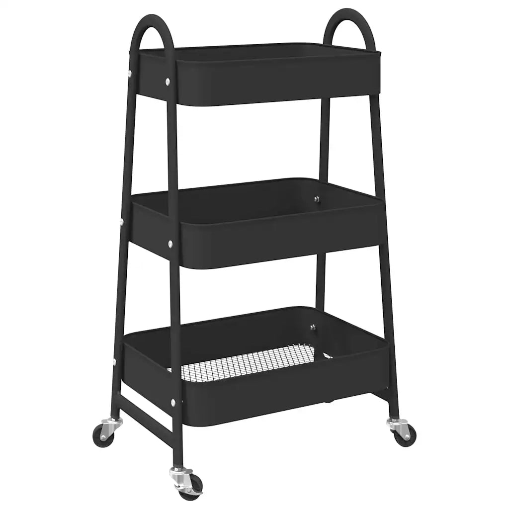 Carrello Portaoggetti a 3 Ripiani Nero 42x41,5x77 cm in Acciaio CFW9012441