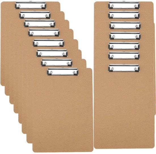 Klembord A5 - 15 Stuks - Klemborden in Legno - Clip Metallica - Impermeabile - Ophanggat - Duraturo e Solido - Notizie in Carta