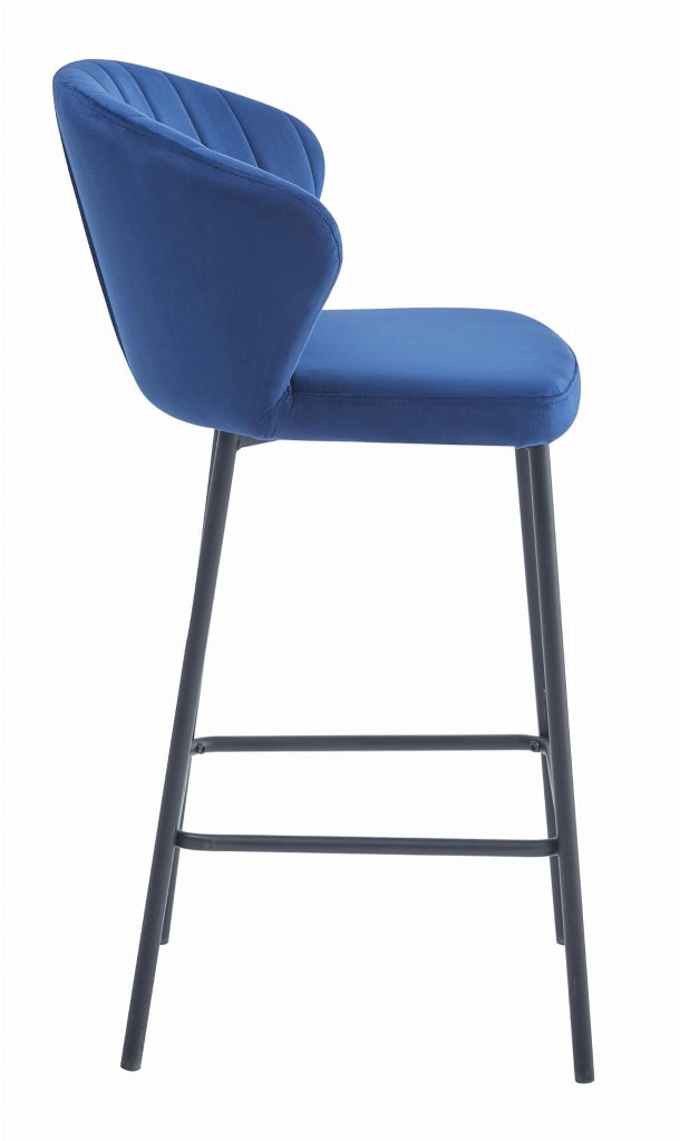 Sgabello da bar Valora GATTA in velluto blu navy con gambe nere x3