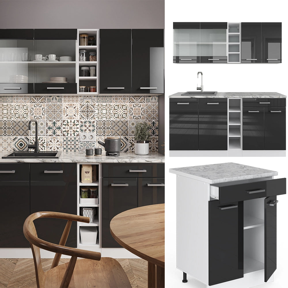 Vicco Cucina completa Antracite lucido/bianco 160 cm , PL Rovere