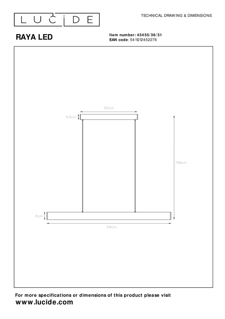 Lampada a sospensione LED moderna bianca RAYA 36W Lucide