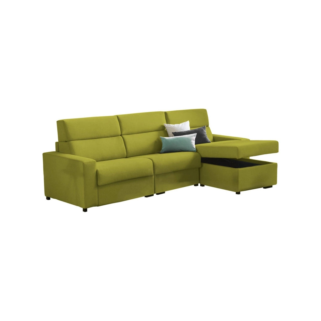 Celleno, Divano Letto con Penisola Sfoderabile Made in Italy, 280x160 cm Verde