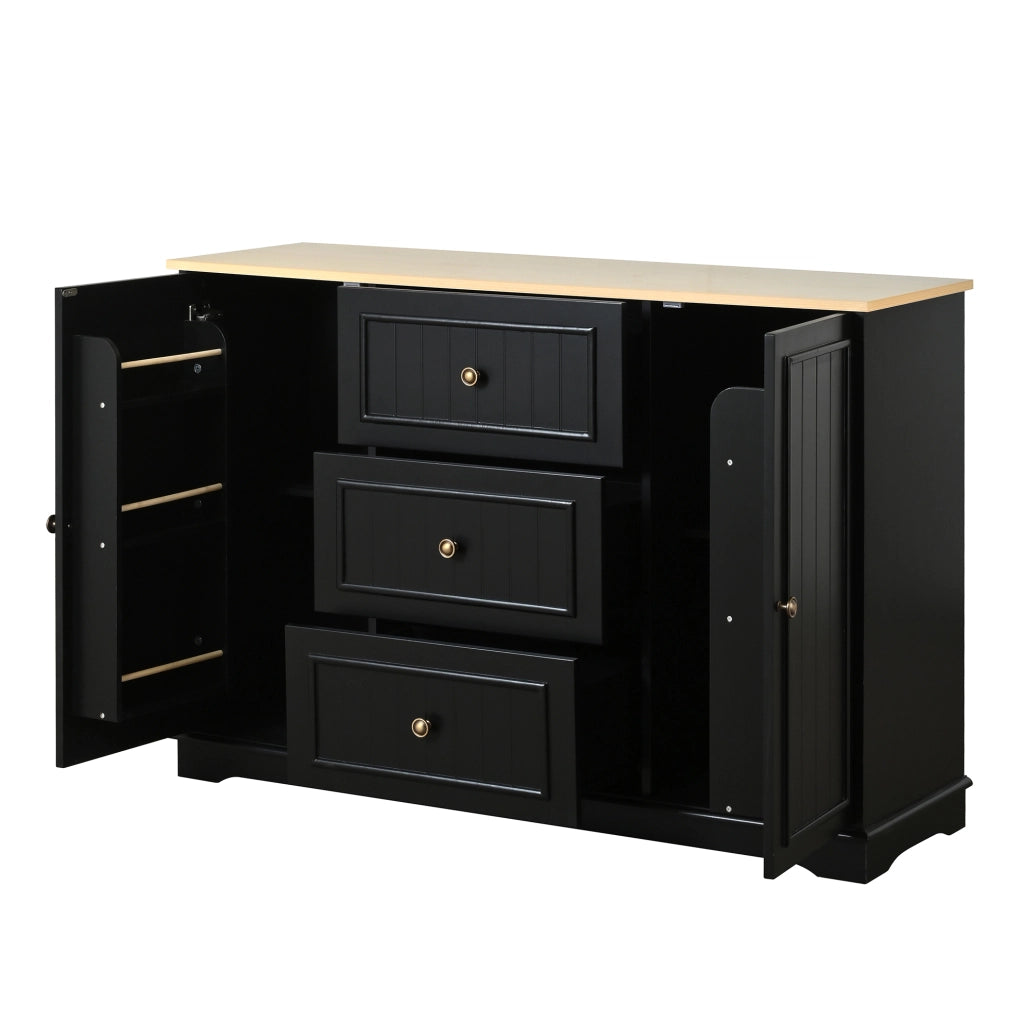 Madia 126x40x86 cm con 3 cassetti e ante; MDF nero