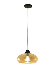 Lampada a Sospensione Ela 27cm in Metallo e Vetro Soffiato Ambra, attacco E27, design moderno ed elegante per illuminazione d'interni