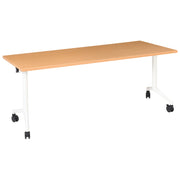 Scrivania rettangolare pieghevole con rotelle portatile con struttura in metallo marrone e bianco 180 x 60 cm stile moderno