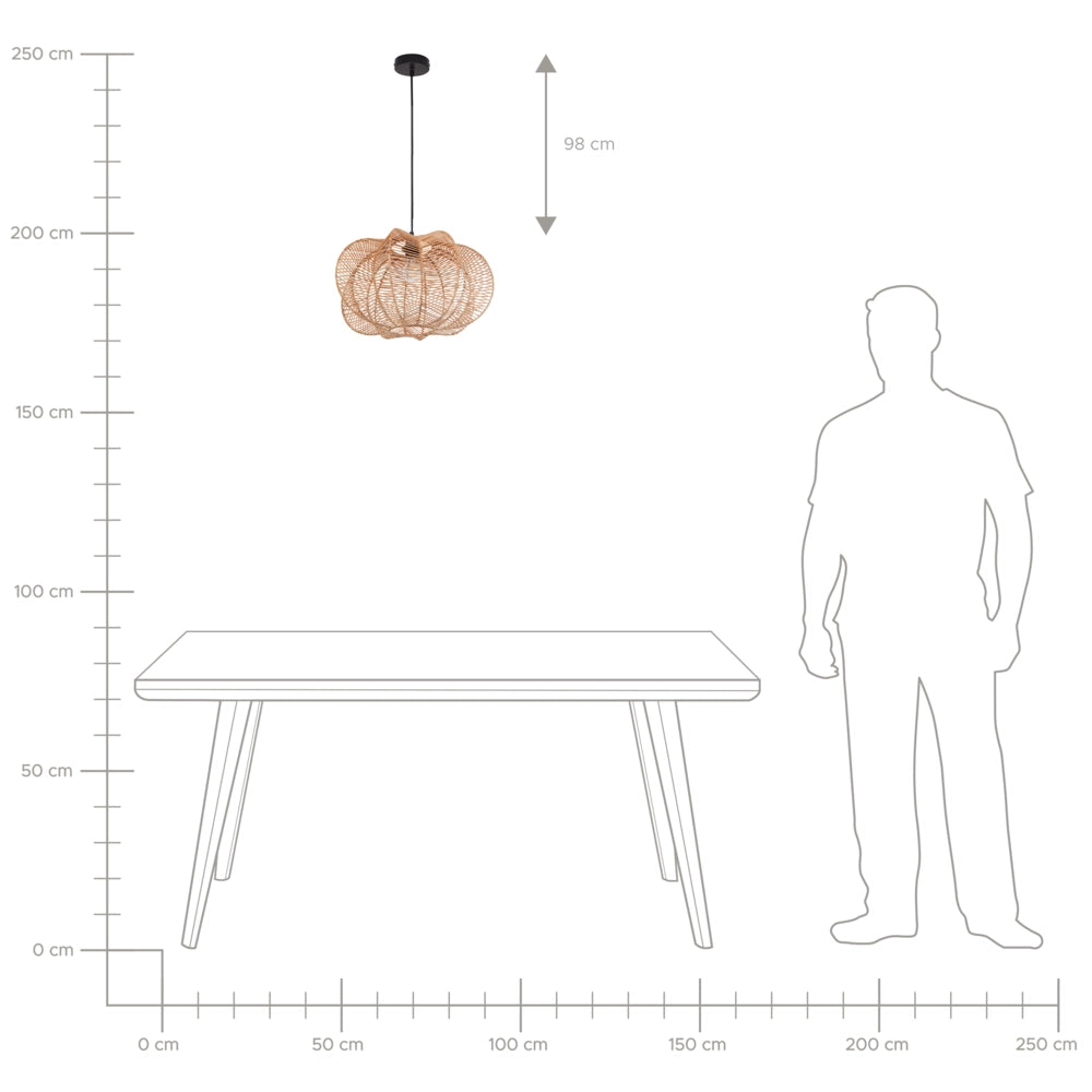Lampada a sospensione in rattan naturale Paralume in ferro nero Base Boho Lightning Luce a sospensione Soggiorno Camera da letto Corridoio