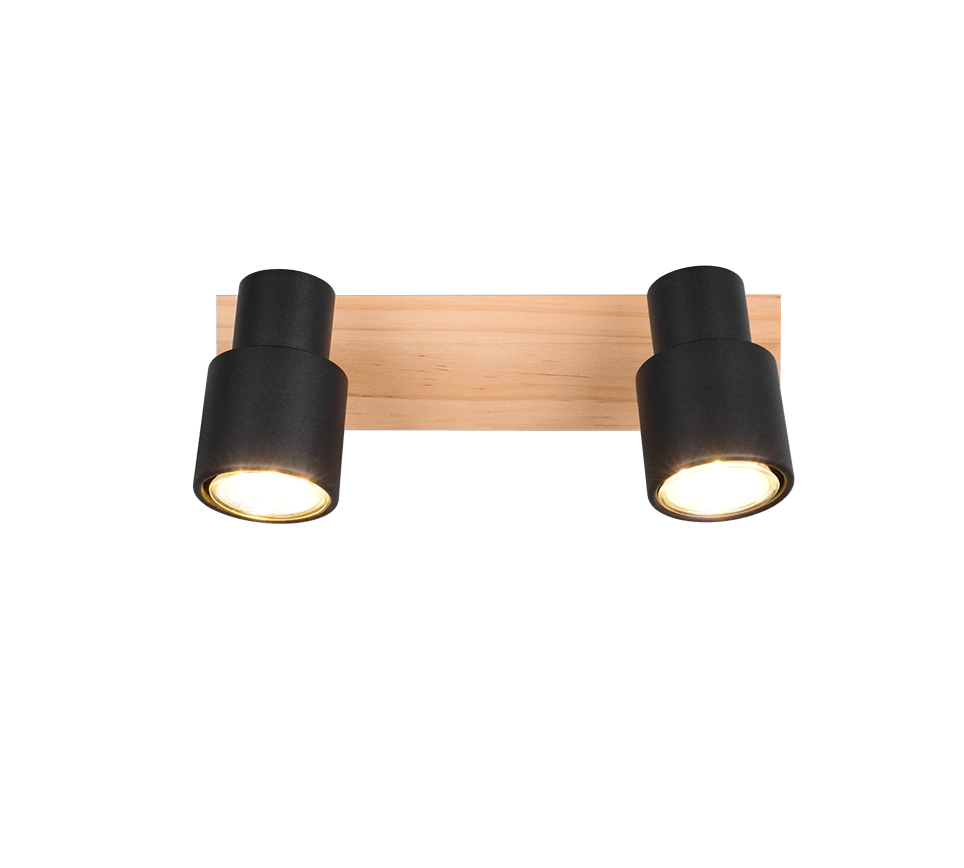 Barra 2 spots, metallo e legno, nero, L 31 cm, Pierre