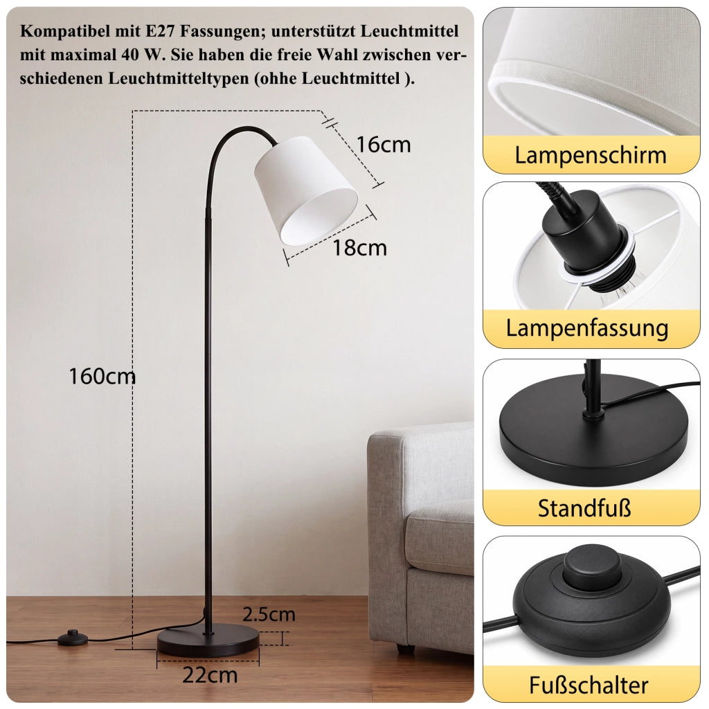 ZMH Lampada da Terra 160cm Paralume Beige Orientabile 360¡ã Interruttore a Pedale E27 Moderna per Guardaroba
