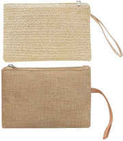 Tas beige intrecciata, Borsa tote kaki, Clutch donna in pelle di struzzo, Borsa boho stile, Borsa estiva da spiaggia, Portafoglio con cerniera