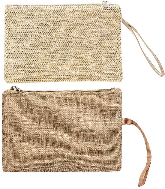 Tas beige intrecciata, Borsa tote kaki, Clutch donna in pelle di struzzo, Borsa boho stile, Borsa estiva da spiaggia, Portafoglio con cerniera