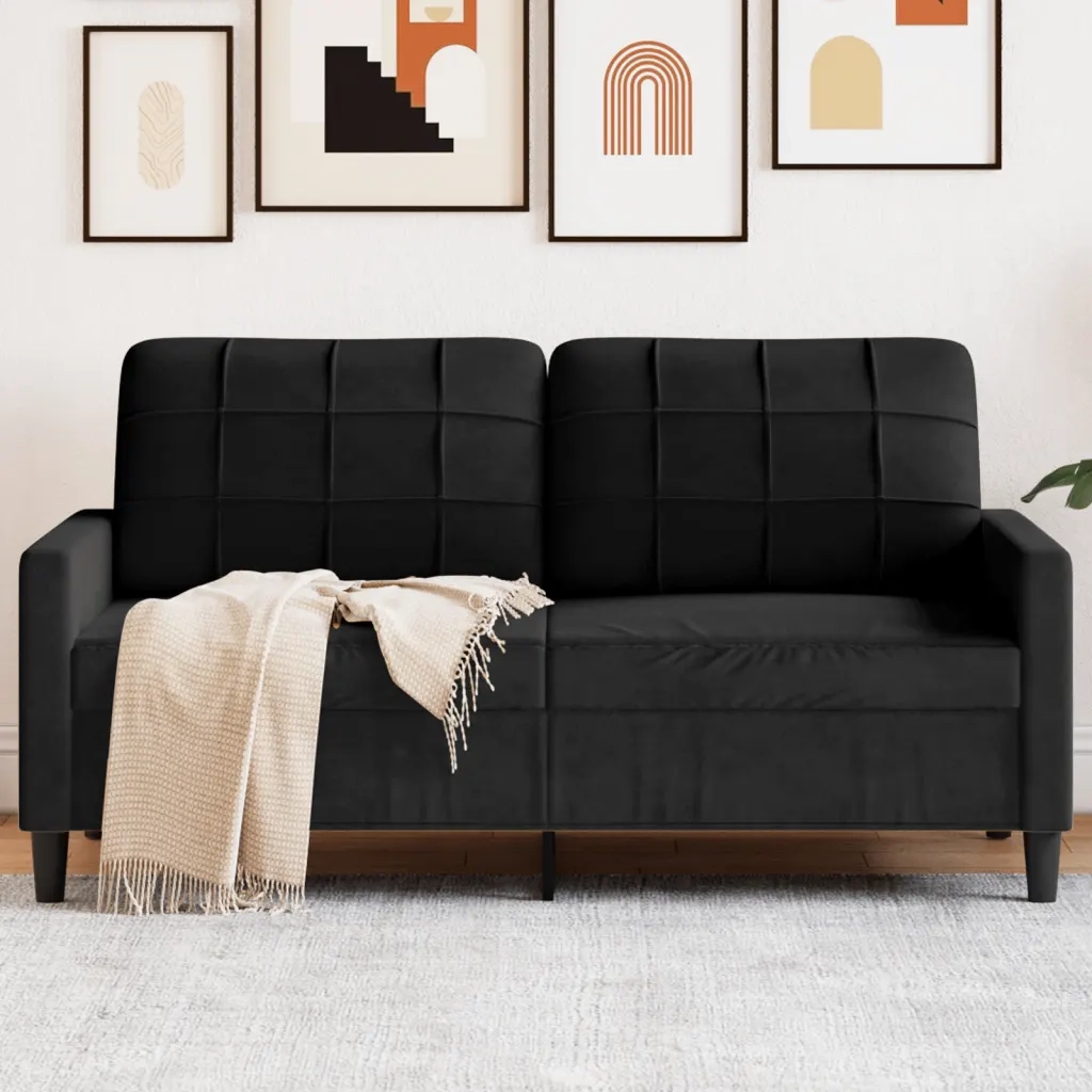 vidaXL Divano a 2 Posti Nero 140 cm in Velluto