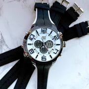 Trade Shop - Orologio Polso Zcc Uomo Dual Time Analogico Digitale Sport Sveglia Bianco Nero -