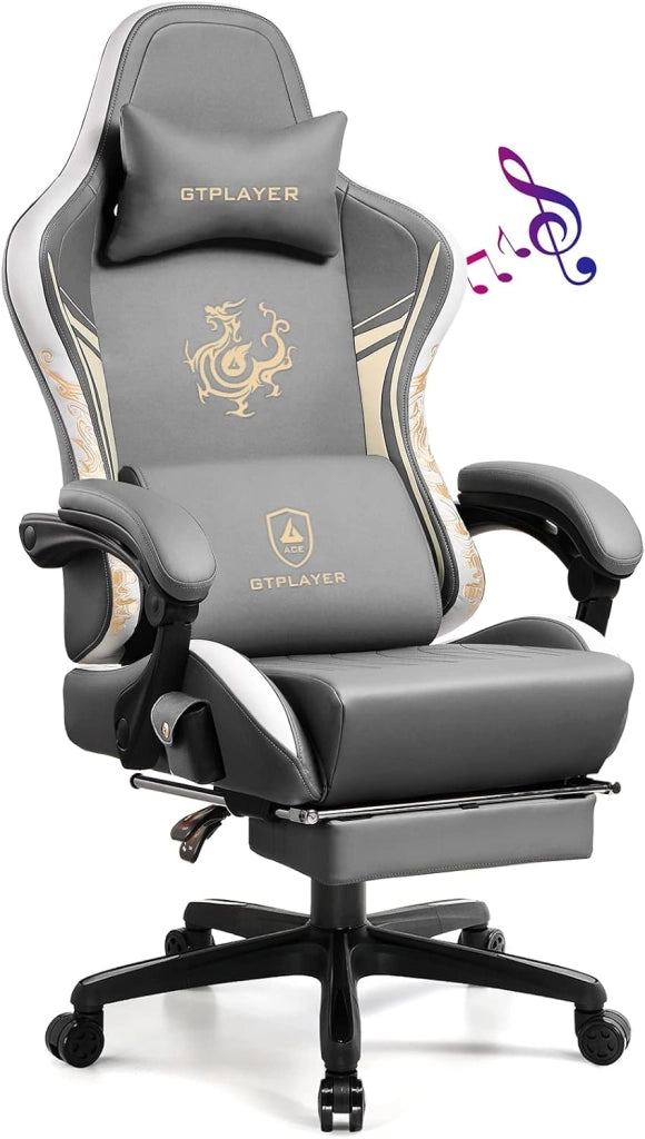Sedia Gaming Ergonomica Poltrone con Altoparlanti Bluetooth e Poggiapiedi Sedia Gamer Reclinabile Serie Dragon Sedia Ufficio con Poggiatesta e Cuscino Lombare per Lavoro e Gioco Viola