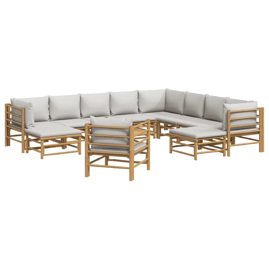 Set Salotto da Giardino 12pz con Cuscini Grigio Chiaro Bambù 3155098