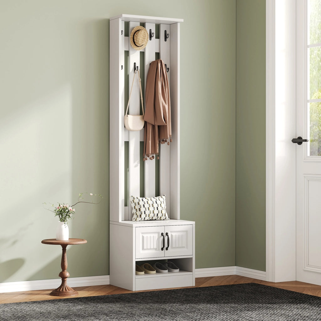 Mobile Scarpiera con 2 Ante; Pannello Posteriore con 8 Ganci; Stile Moderno; in Pannello Truciolare; Bianco; 50??36??190 cm
