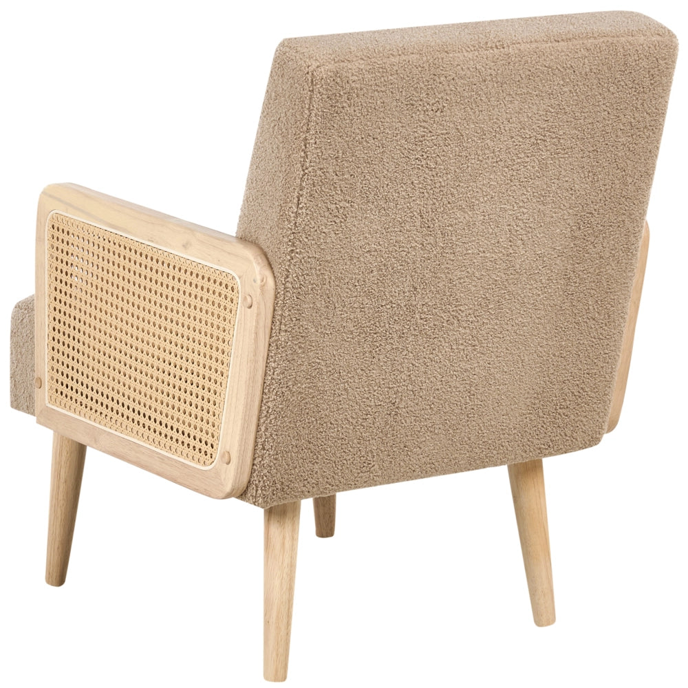 Poltrona tessuto color sabbia design retrò struttura in legno soggiorno