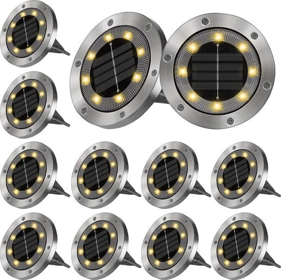 Illuminazione esterna a energia solare - 8 Lampadine LED a energia solare - Esterno - Lampada da terra - IP65 Impermeabile - Spots da terra - Adatto per giardini