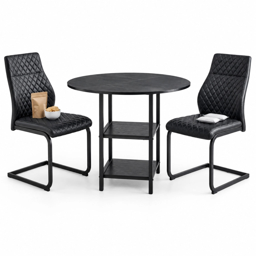 Set tavolo da pranzo rotondo nero con 2 sedie
