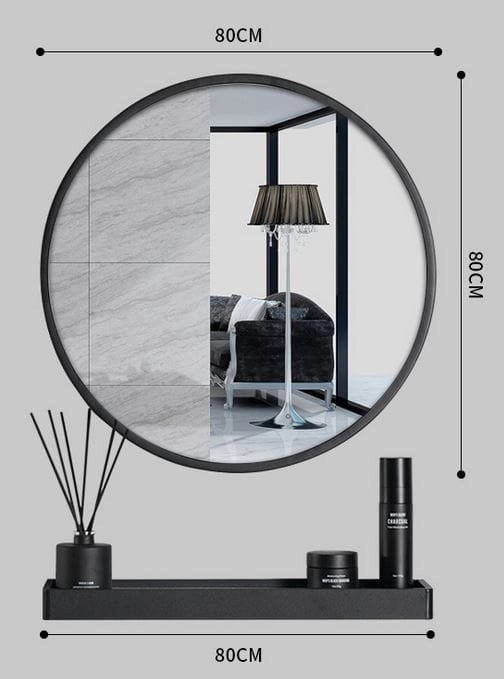 Specchio rotondo VALORA con mensola per bagno e ingresso, nero 80 cm