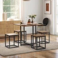 Set 5 Pezzi Sedie Tavolo Sala da Pranzo Moderne in Stile Industriale, Legno e Metallo, Nero e Color Legno