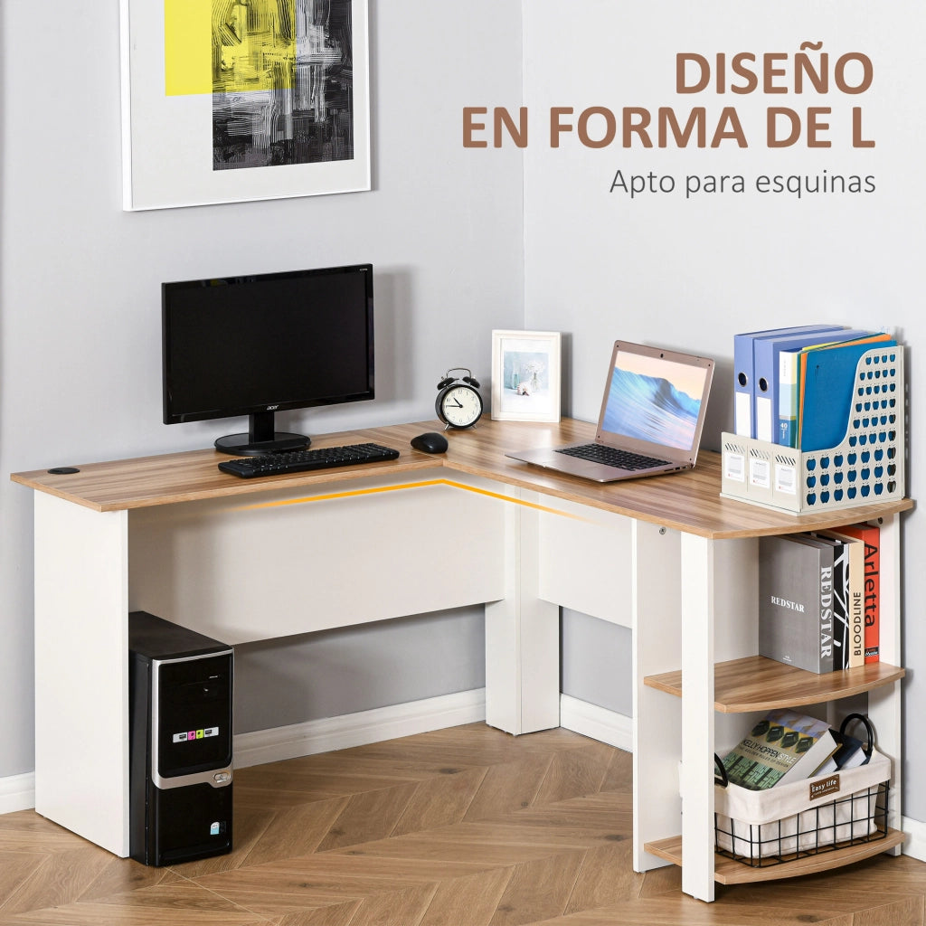 Scrivania Angolare per PC con Ripiani ¨C zephmum ¨C Legno 136x130x72cm