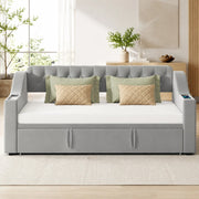 Divano letto imbottito estraibile 90x190 cm con rete a doghe, tessuto velluto, grigio