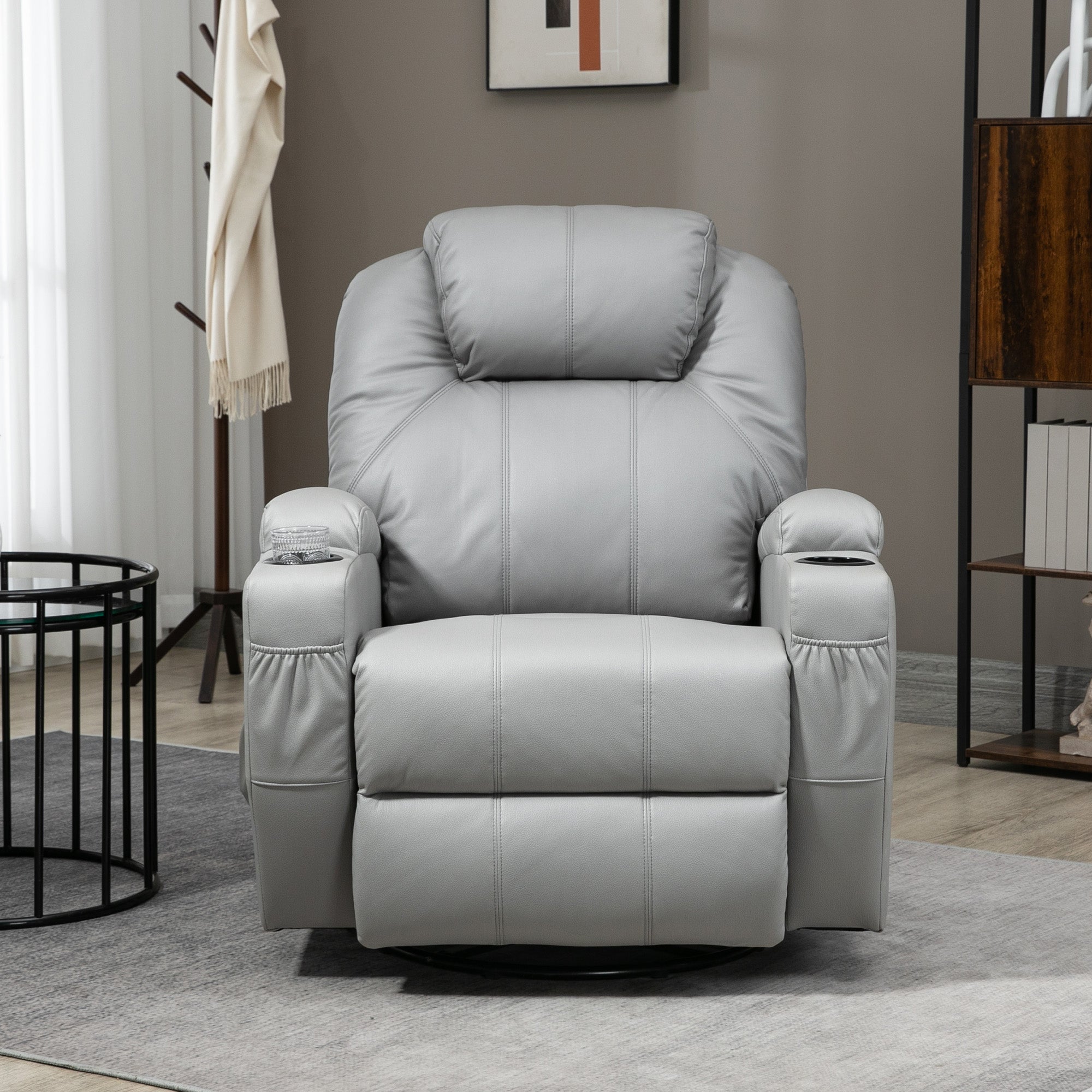 Poltrona Relax Massaggiante e Reclinabile 89x99x106 cm con Telecomando in Pelle PU Grigio