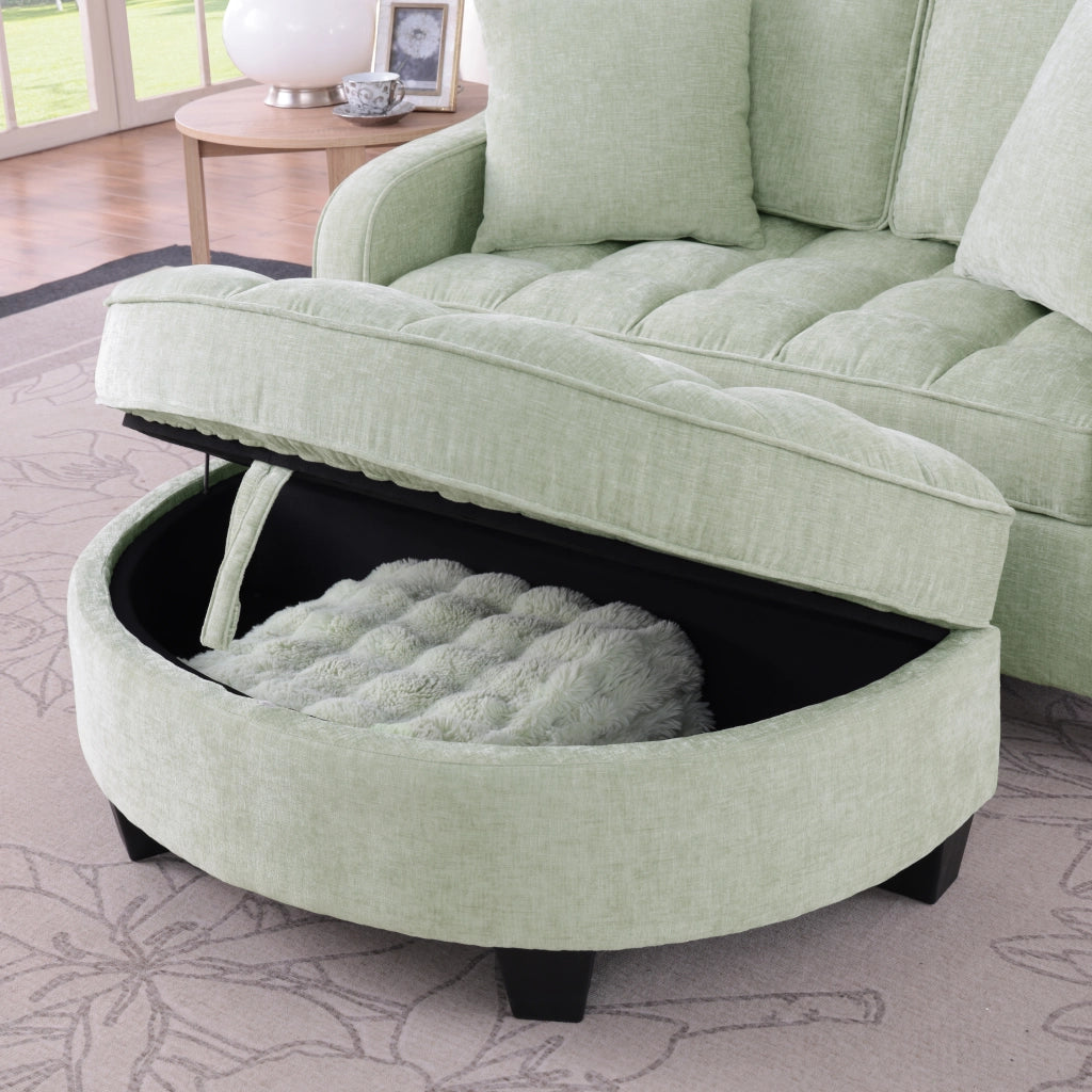 Divano letto convertibile con pouf contenitore; tessuto traspirante; eucalipto ciano 132 Ã— 129 Ã— 93 cm