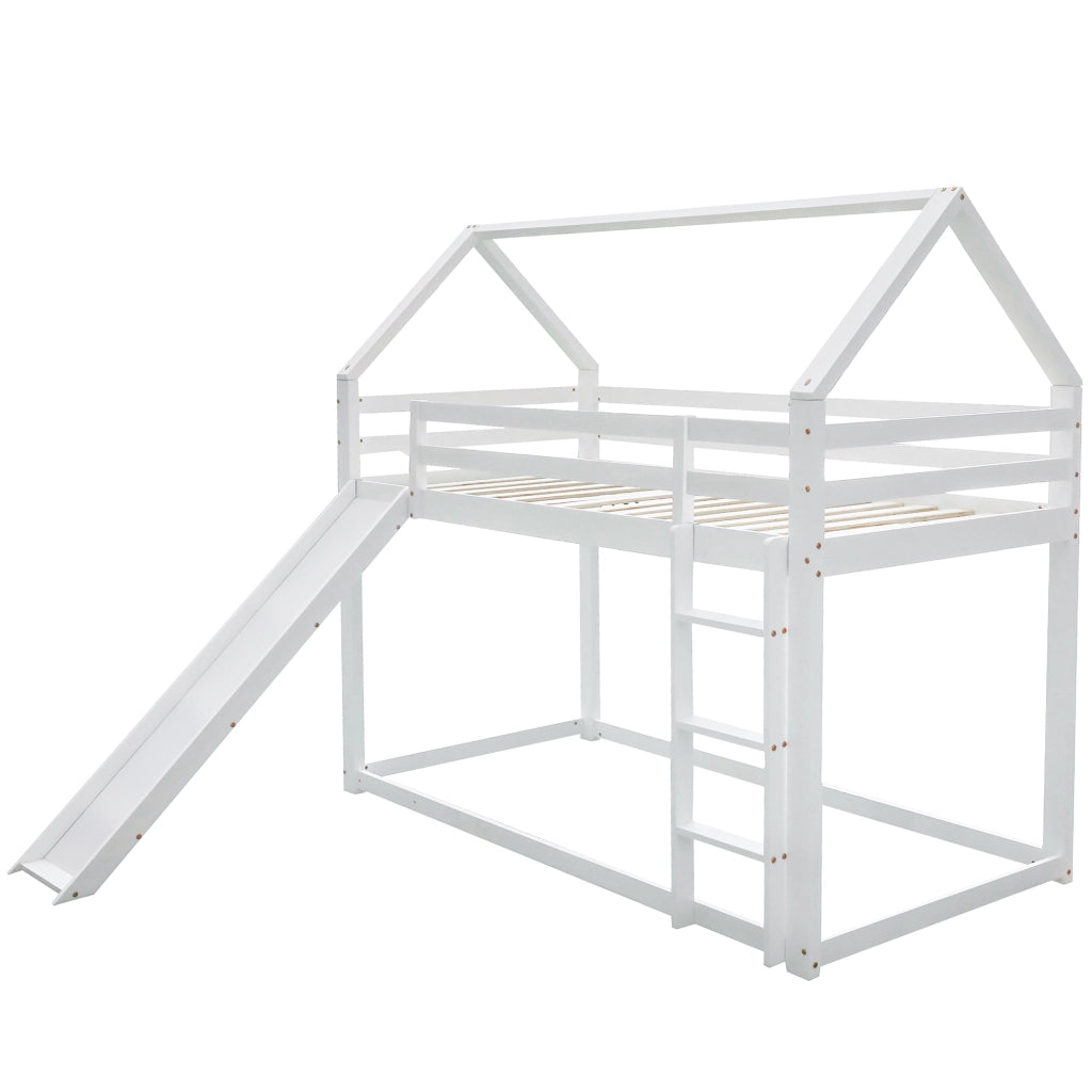 LETTO A CASTELLO a casetta 90x200 cm con scivolo e scala Bianco