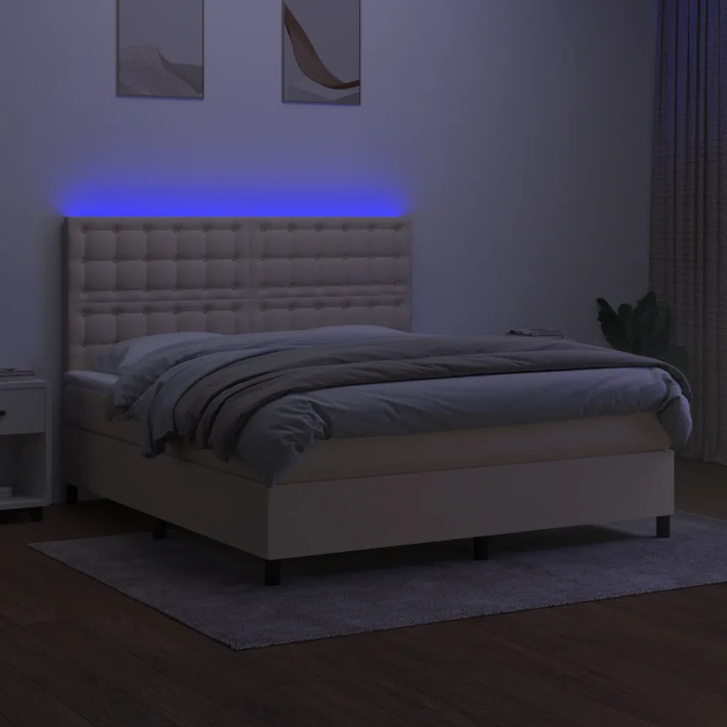 Letto a Molle con Materasso e LED Crema 180x200 cm in Tessuto 3135218
