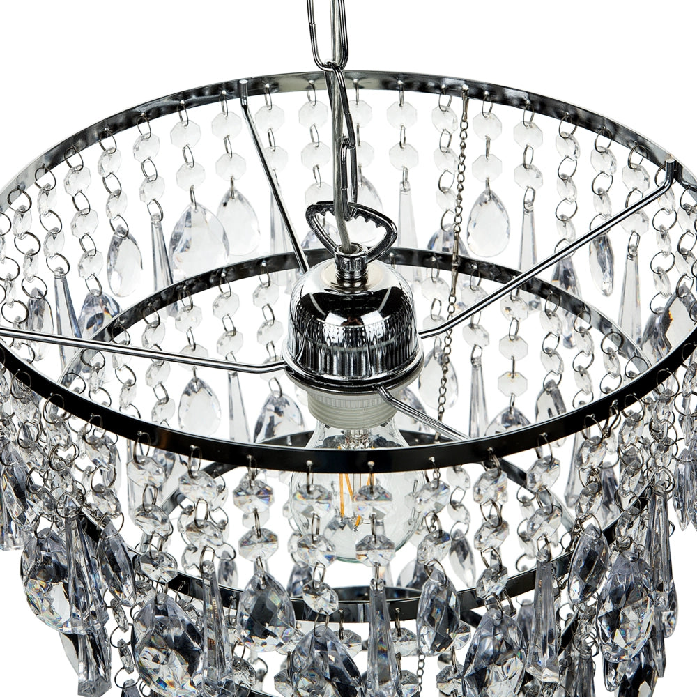 Lampada a Sospensione Argento Ferro Trasparente Finti Cristalli Lampadario Glam