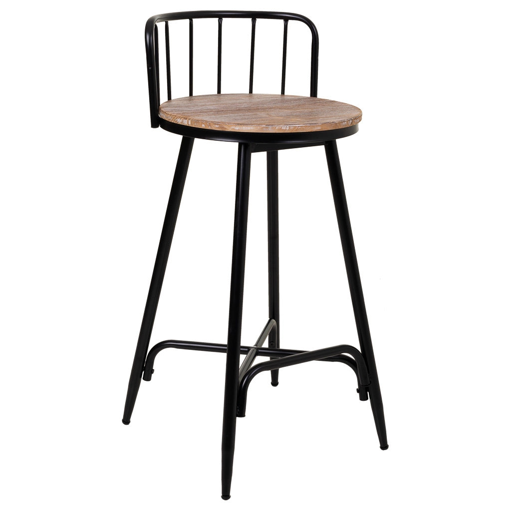 Sgabello con schienale metallo e legno nero 41x41x88