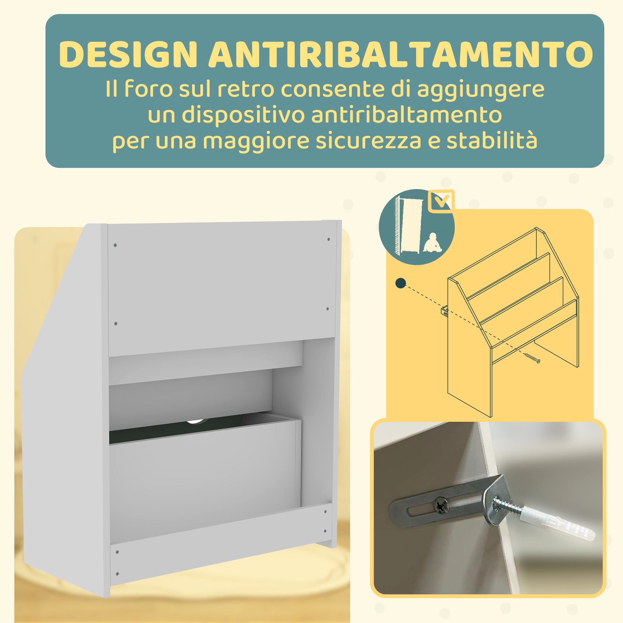 Libreria per Bambini 3-8 Anni 62.5x30x70 cm a 3 Ripiani con Cassetto Inferiore in MDF Verde