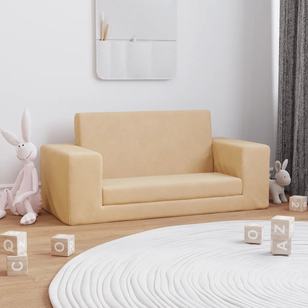 Divano Letto per Bambini a 2 Posti Crema in Morbido Peluche 357031