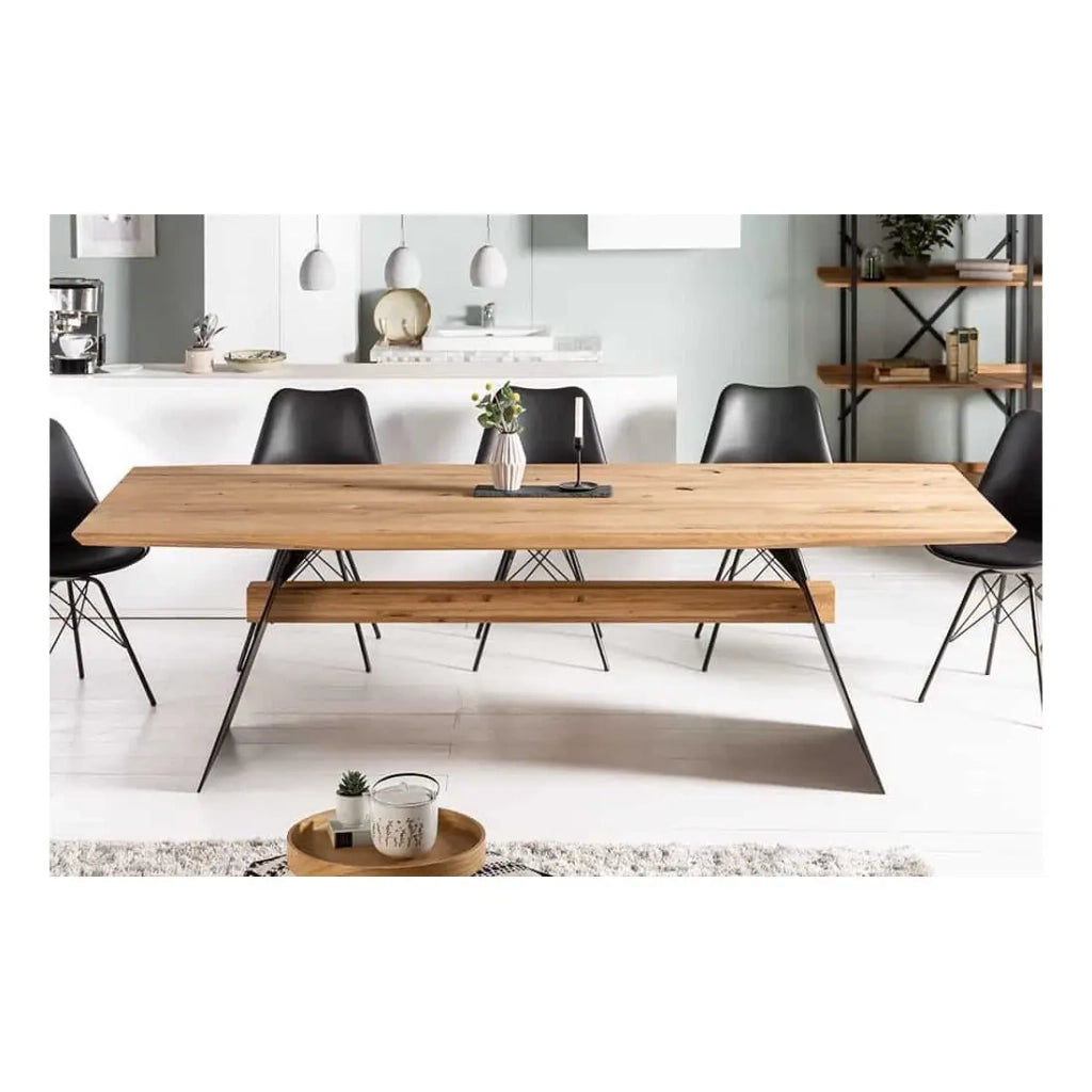 Tavolo da pranzo ZENTOR 200 cm – Piano in rovere selvatico e gambe in metallo nero – Stile industriale di alta gamma