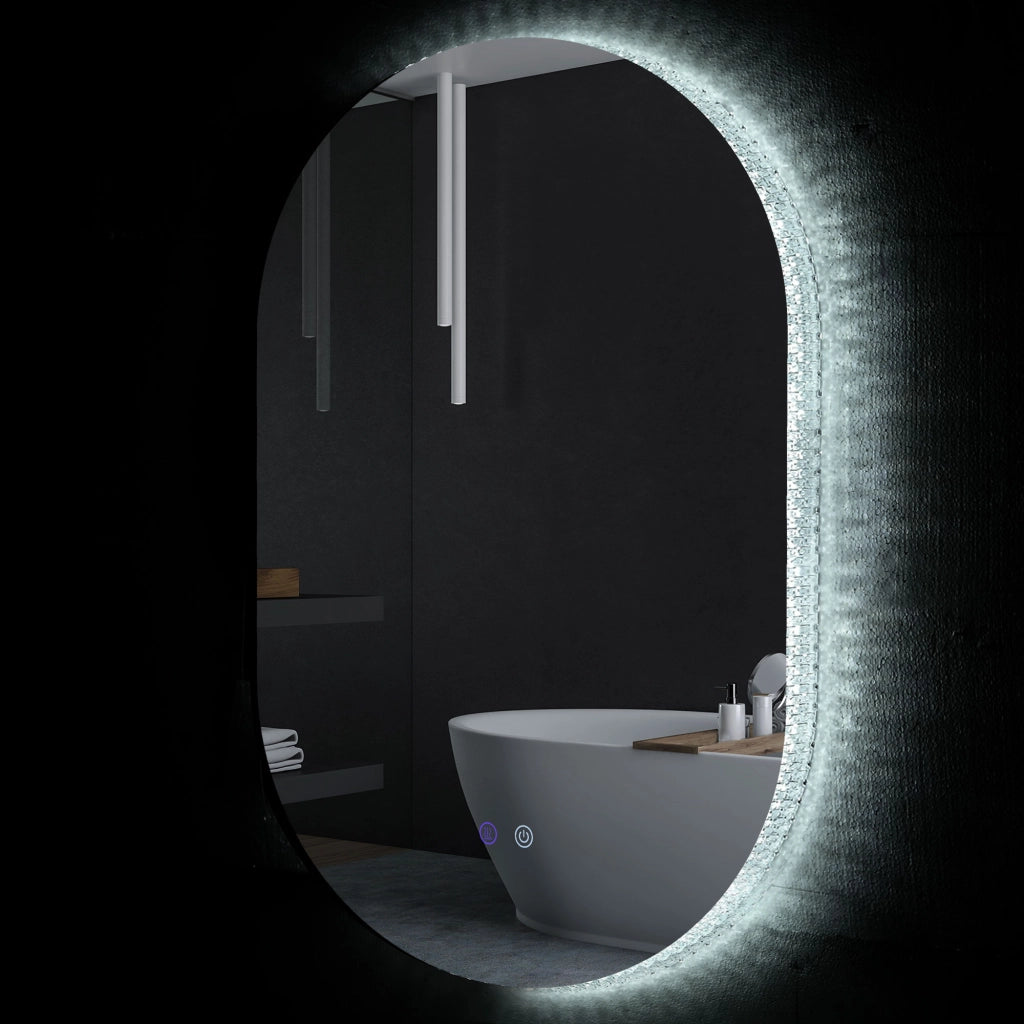 Specchio Bagno LED Antiappannamento con Luminosit¨¤ Regolabile, in Vetro e Alluminio, 81x51x4.5 cm