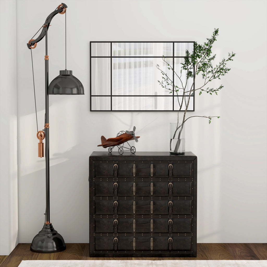 Specchio da Parete Stile Finestra 90x60 cm con Montaggio Verticale e Orizzontale in Vetro Nero