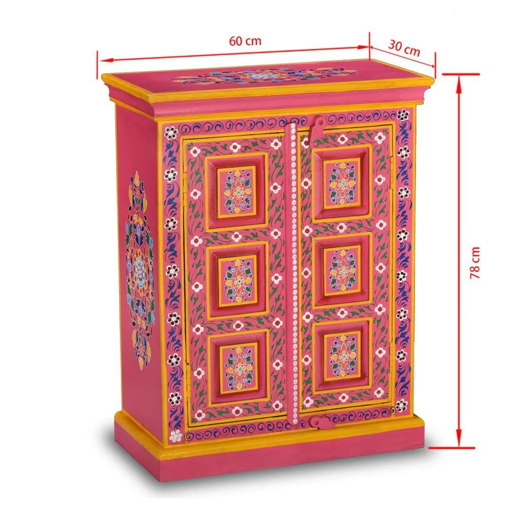 Buffet credenza mobiletto consolle mobile contenitore legno massello di mango dipinto a mano in rosa 4402024