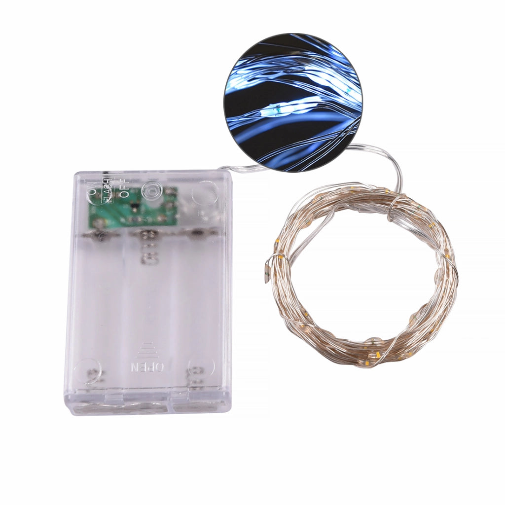 CATENA LUMINOSA A BATTERIA CON 50 MICROLED BIANCHI 5 METRI FILO RAMATO - IDEALE PER DECORAZIONI NATALIZIE WEDDING E AMBIENTI INTERNI